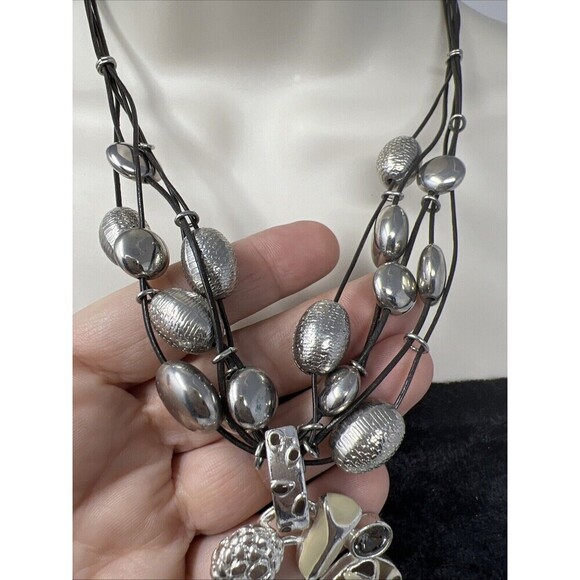 Chico's Necklace Multi-Stranded Silver Beaded Boho Statement Necklace - Picture 3 of 7